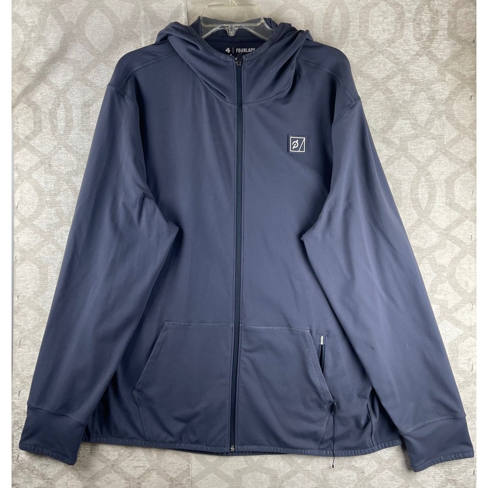 Fourlaps Peloton Mens XXL Navy Blue Full Zip RE-UP Performance Hoodie Jacket NEW